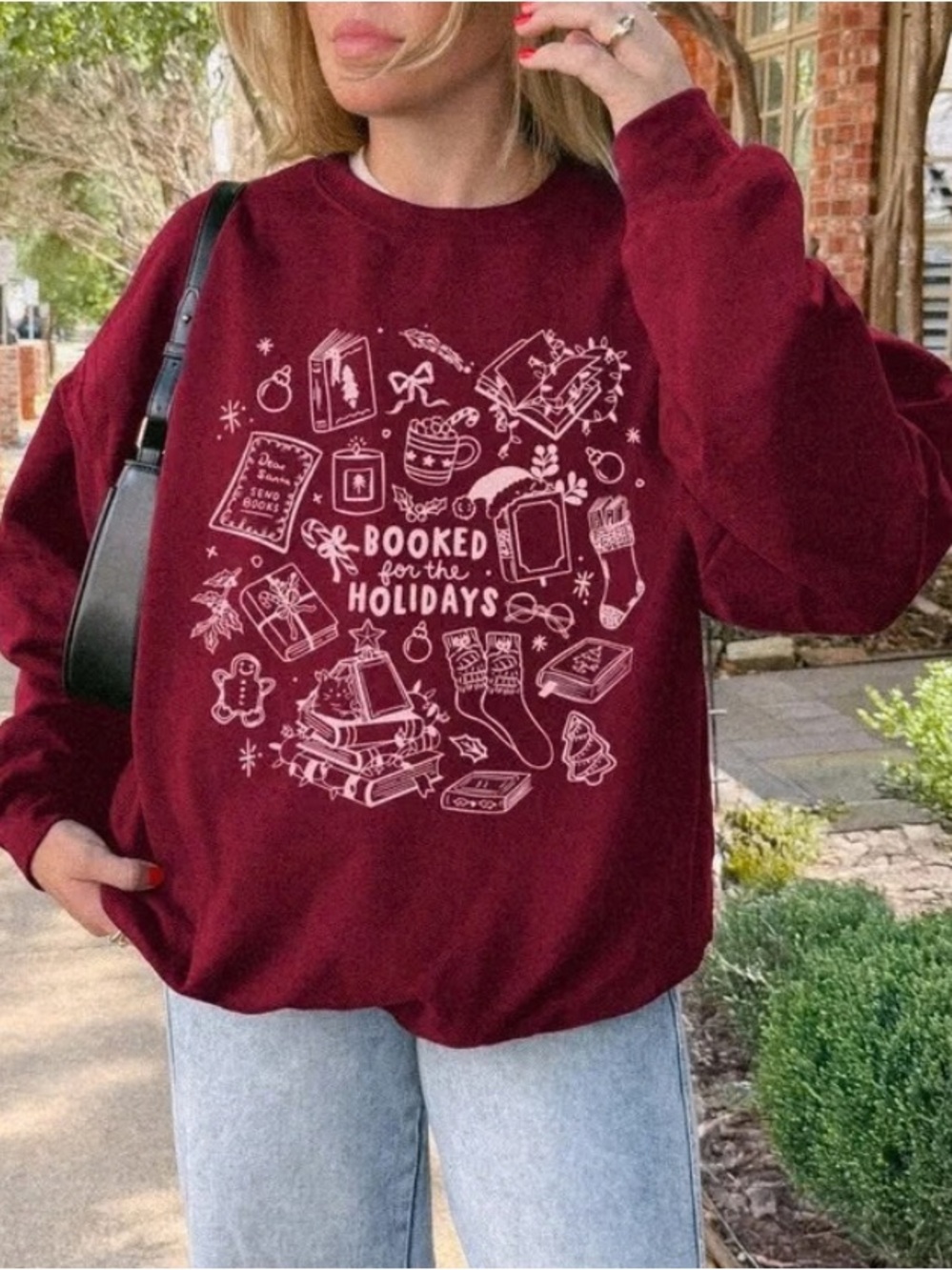 Booked for the Holidays Graphic Sweatshirt, Vintage Red Holiday Outfit